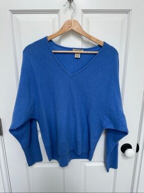Vertical Design Cashmere Blue V-Neck Sweater